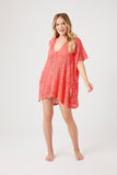 Coral Sheer Swim Cover-Up Dress