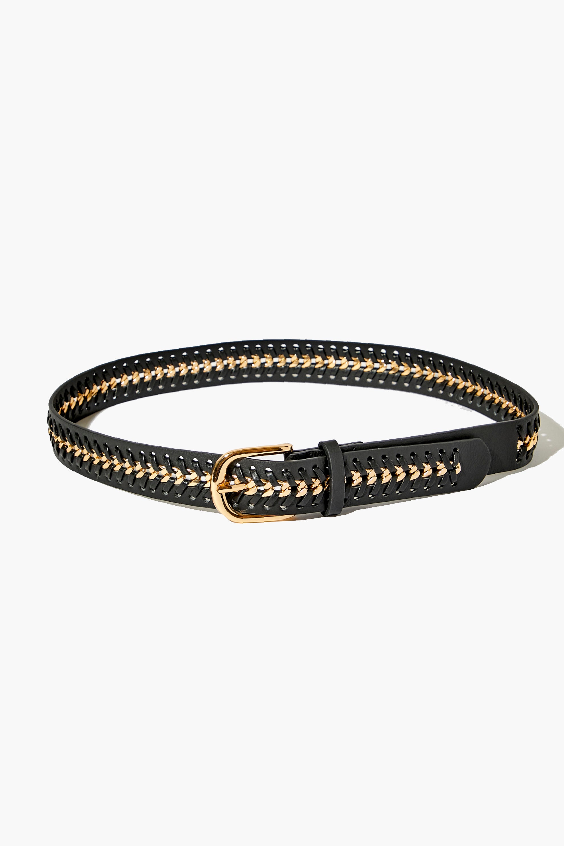 Black/gold Chain-Link Faux Leather Belt