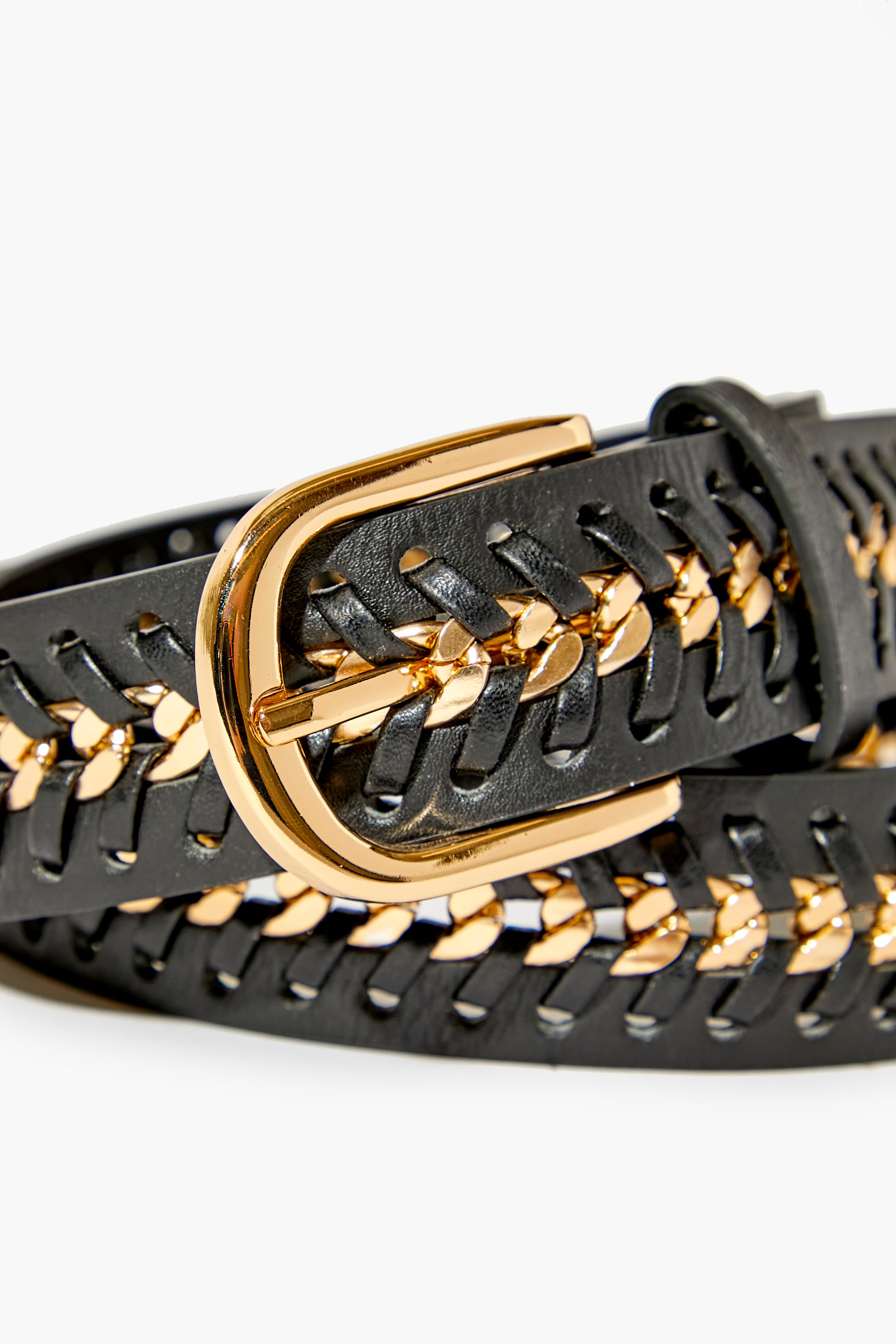 Black/gold Chain-Link Faux Leather Belt 1