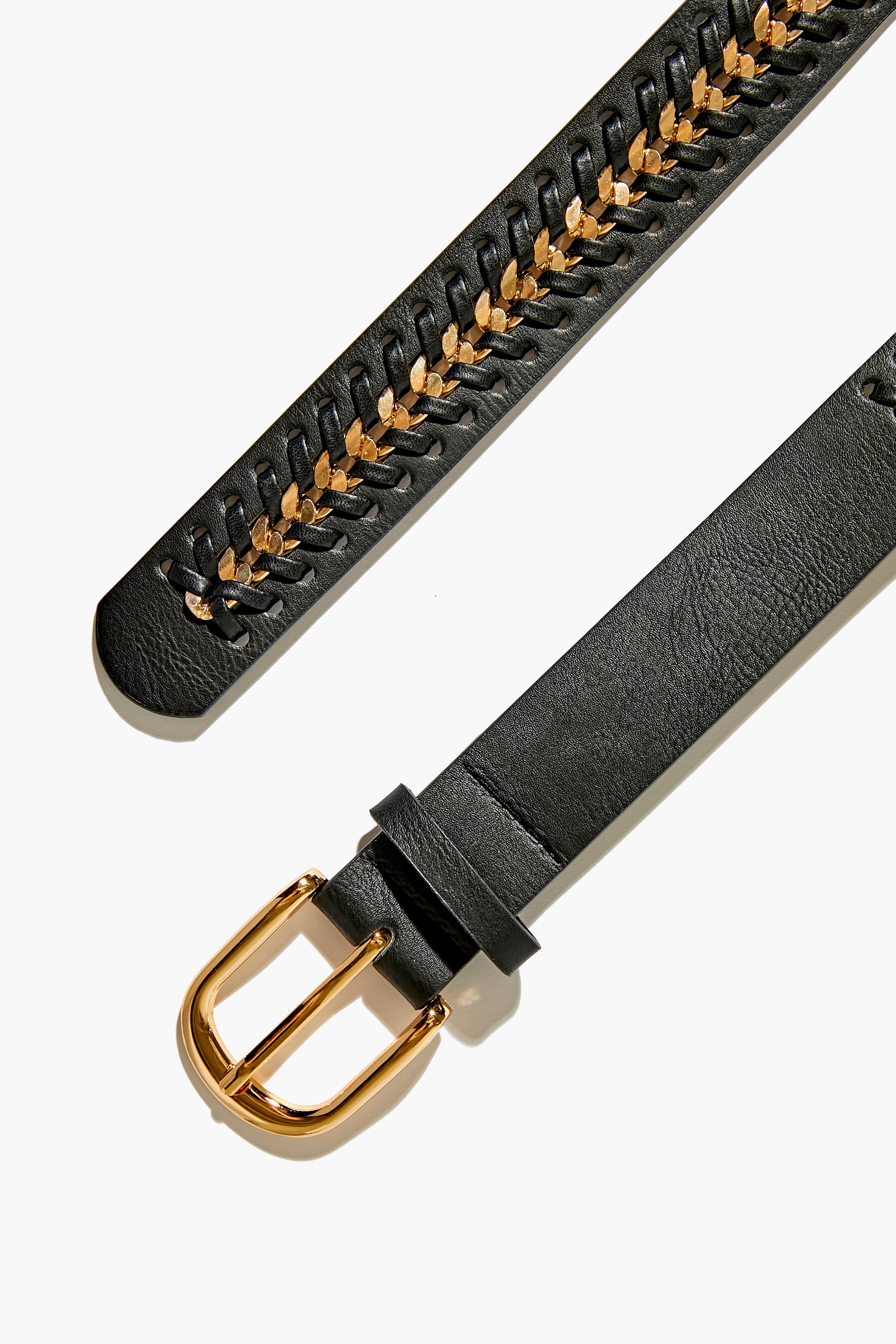 Black/gold Chain-Link Faux Leather Belt 2