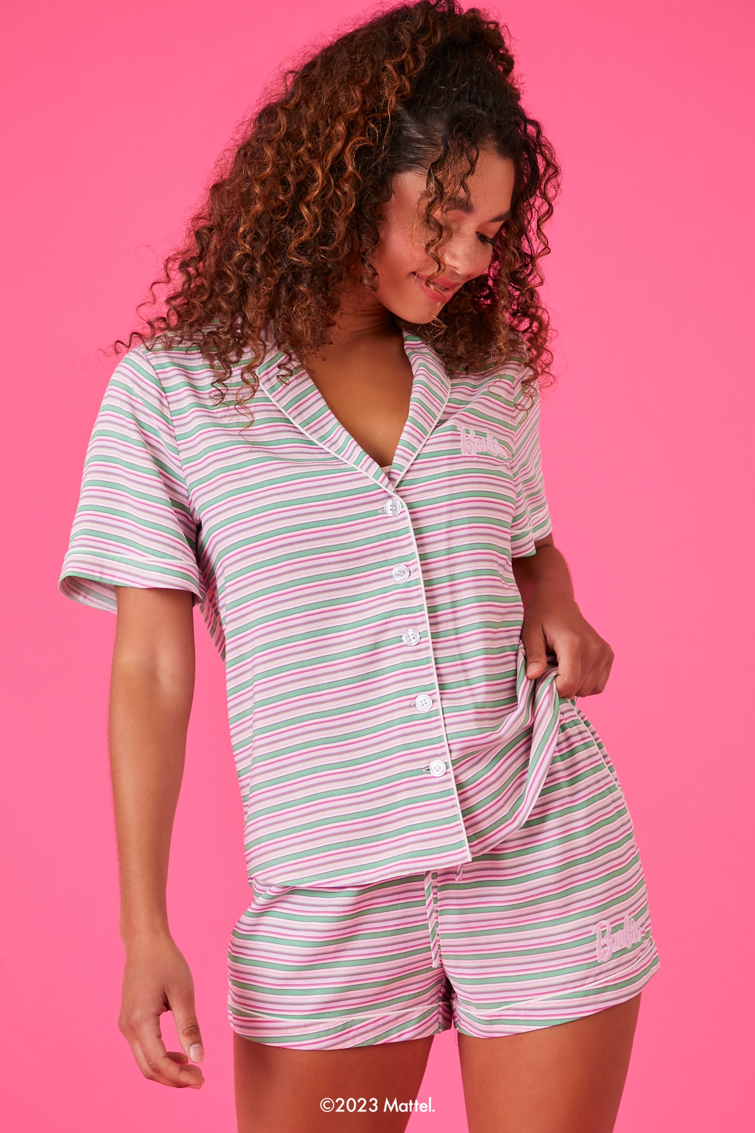Pinkmulti Barbie Shirt & Shorts Pajama Set