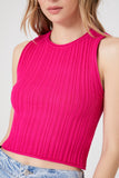 Hot Pink Sweater-Knit Cropped Tank Top 1