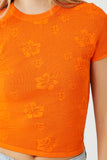 Orange Hibiscus Print Sweater-Knit Tee 1