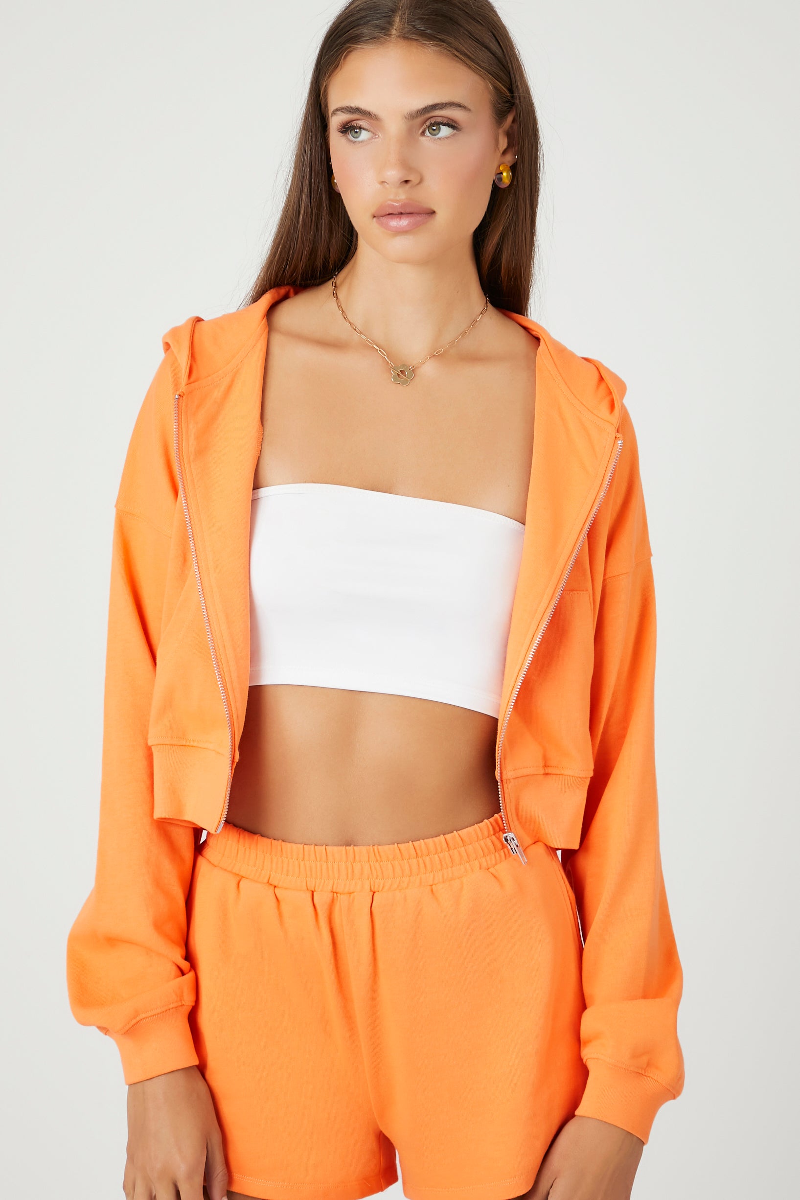 Cantaloupe Cropped Zip-Up Hoodie 1