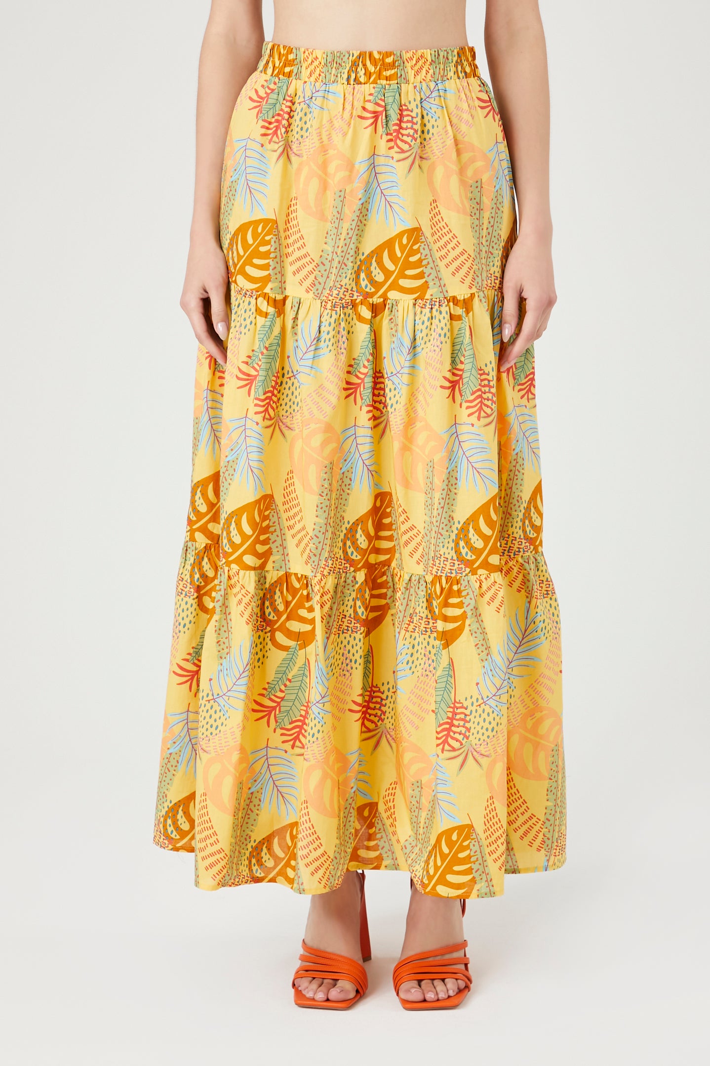 Yellow/multi Tropical Print Tiered Maxi Skirt 4