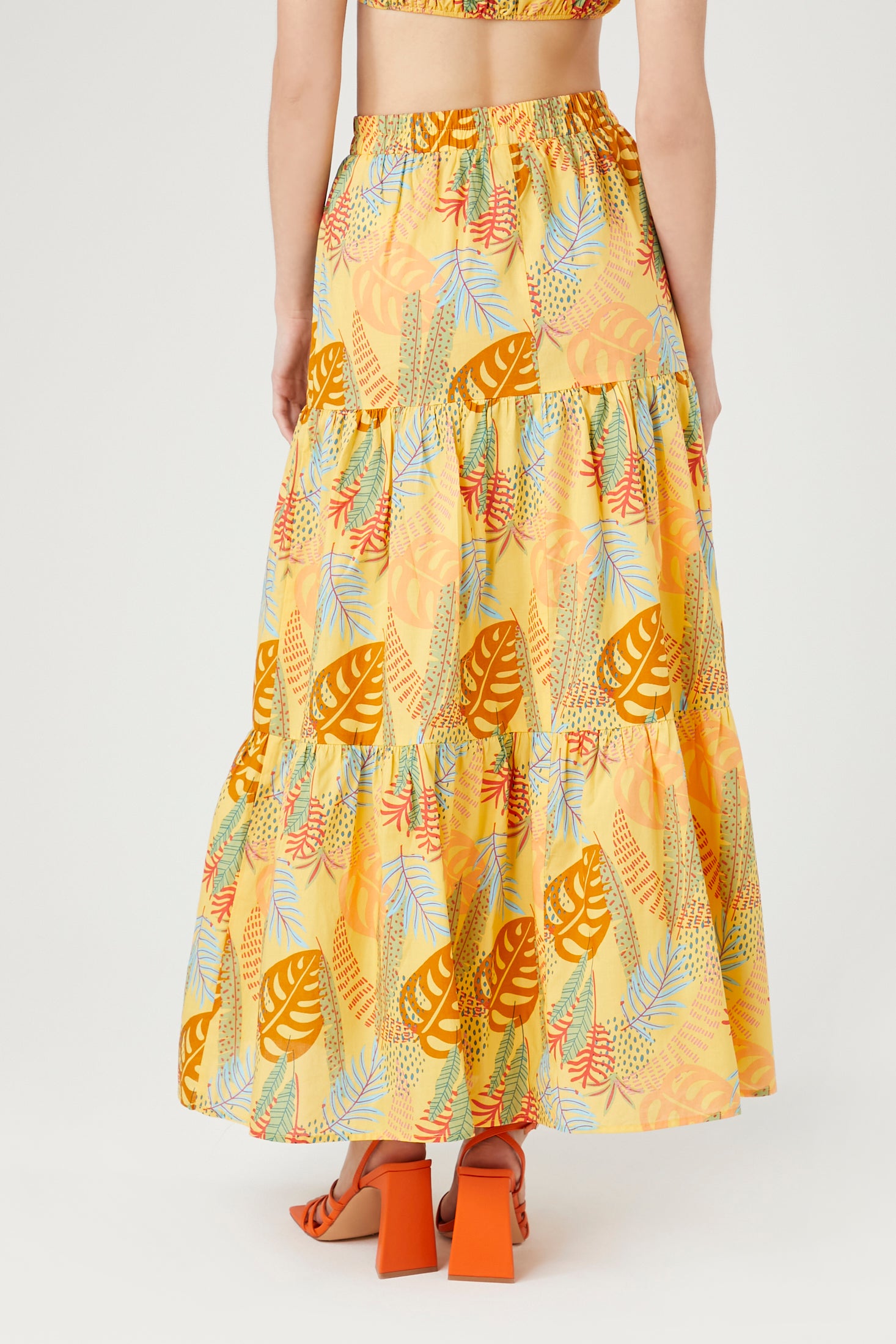 Yellow/multi Tropical Print Tiered Maxi Skirt 6