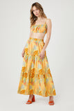 Yellow/multi Tropical Print Tiered Maxi Skirt 3