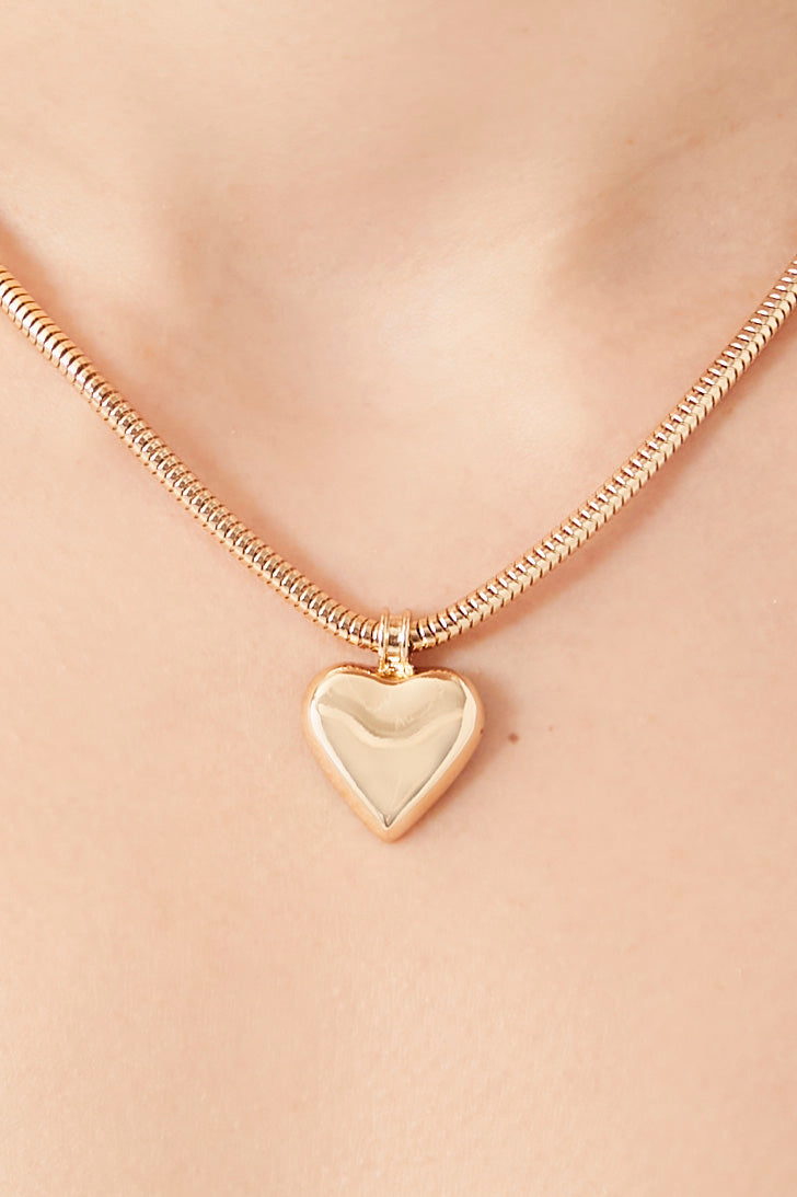 Gold Heart Pendant Snake Chain Necklace 1