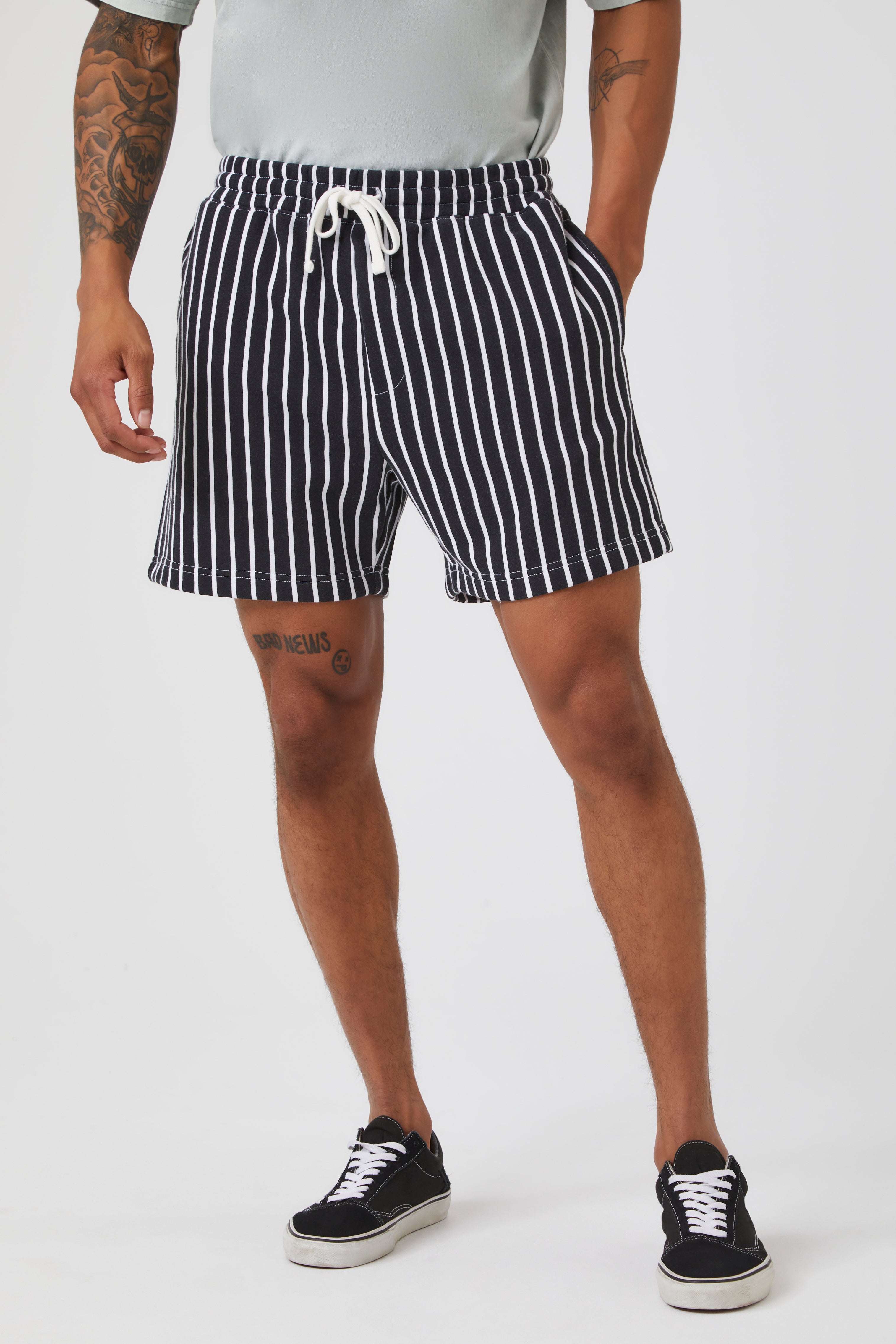 Blackwhite French Terry Striped Shorts 1