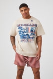 Rustwhite French Terry Striped Shorts