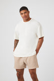 Taupewhite French Terry Striped Shorts