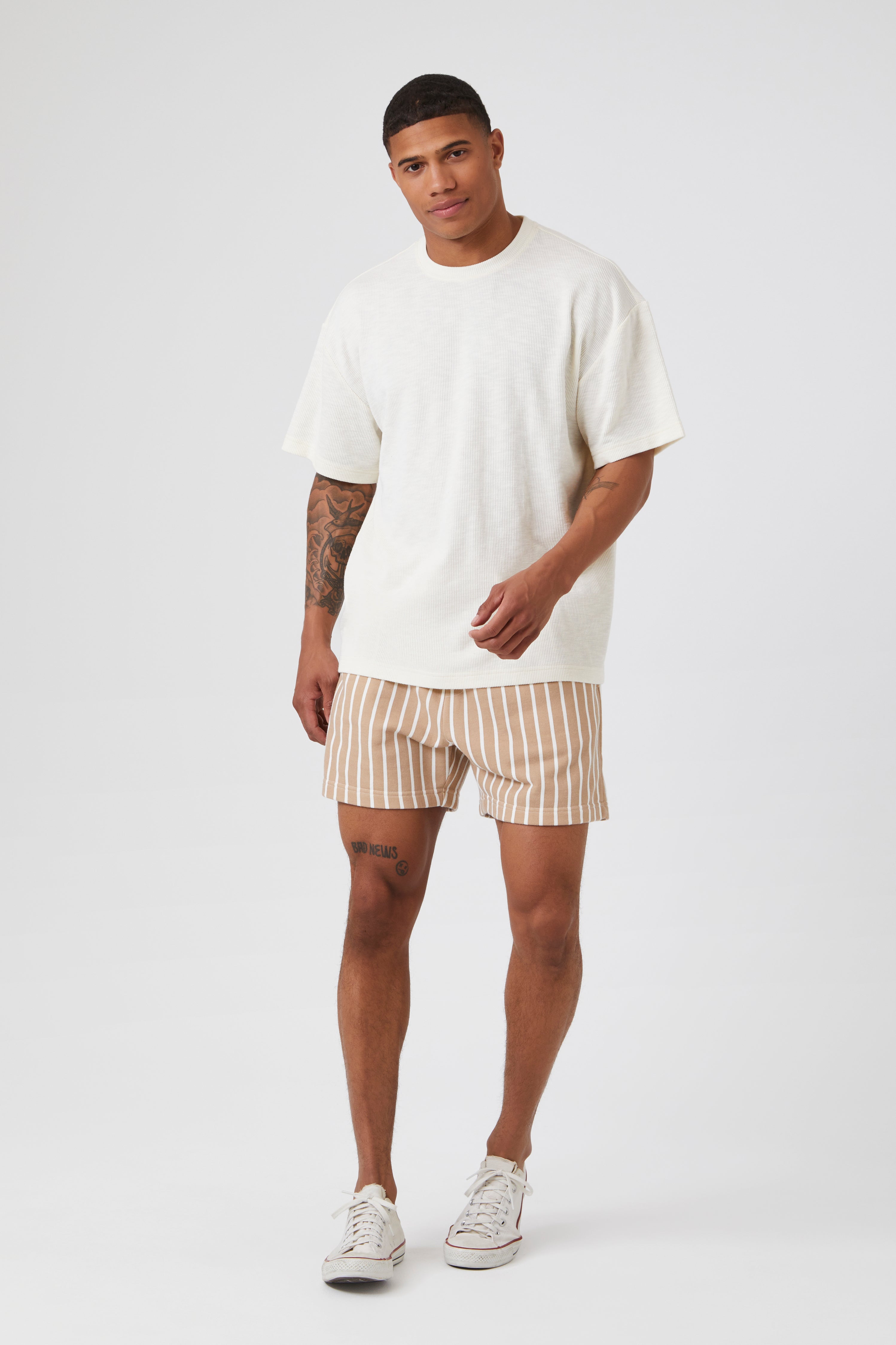 Taupewhite French Terry Striped Shorts 4