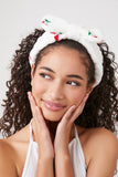 White/Red Cherry Plush Bow Headwrap
