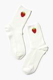 Whitemulti Embroidered Strawberry Crew Socks 1