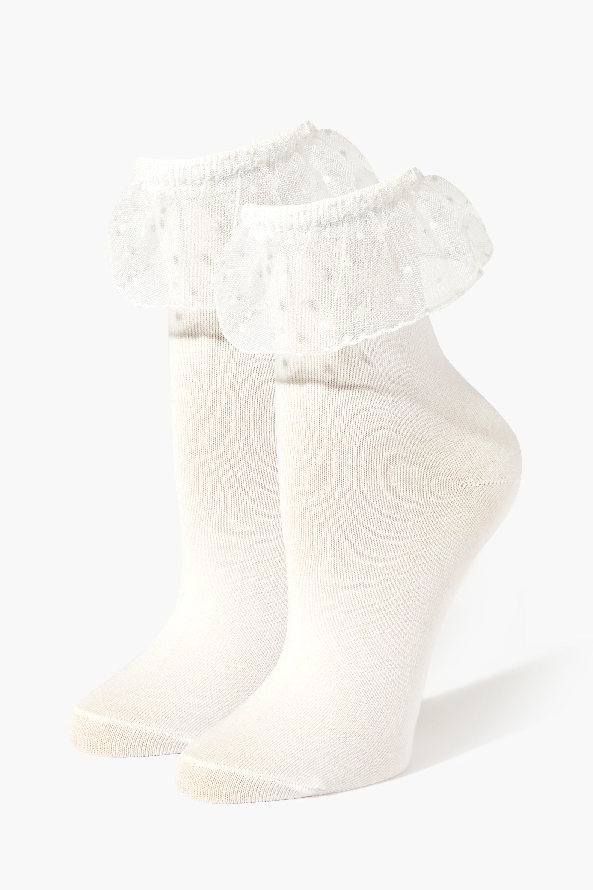 White Lace-Trim Crew Socks