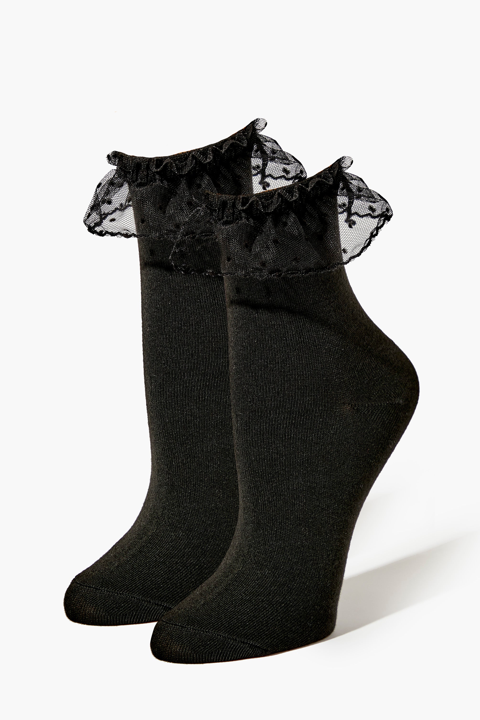 Black Lace-Trim Crew Socks