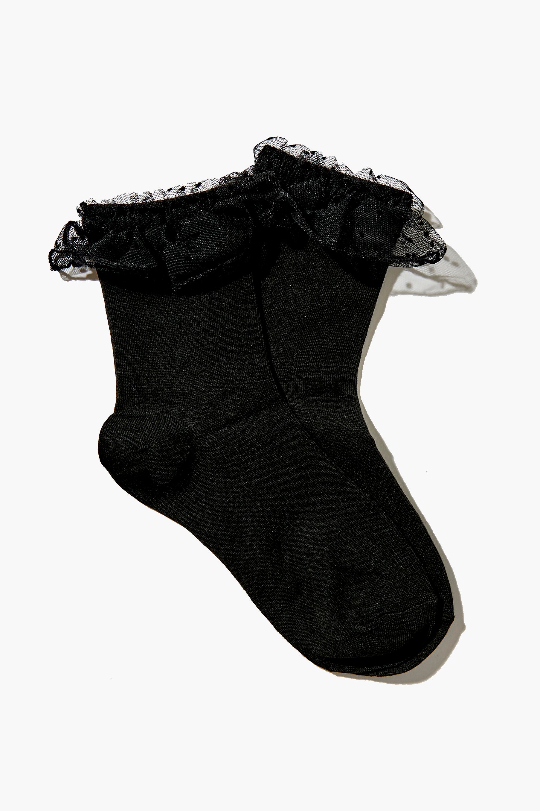Black Lace-Trim Crew Socks 1