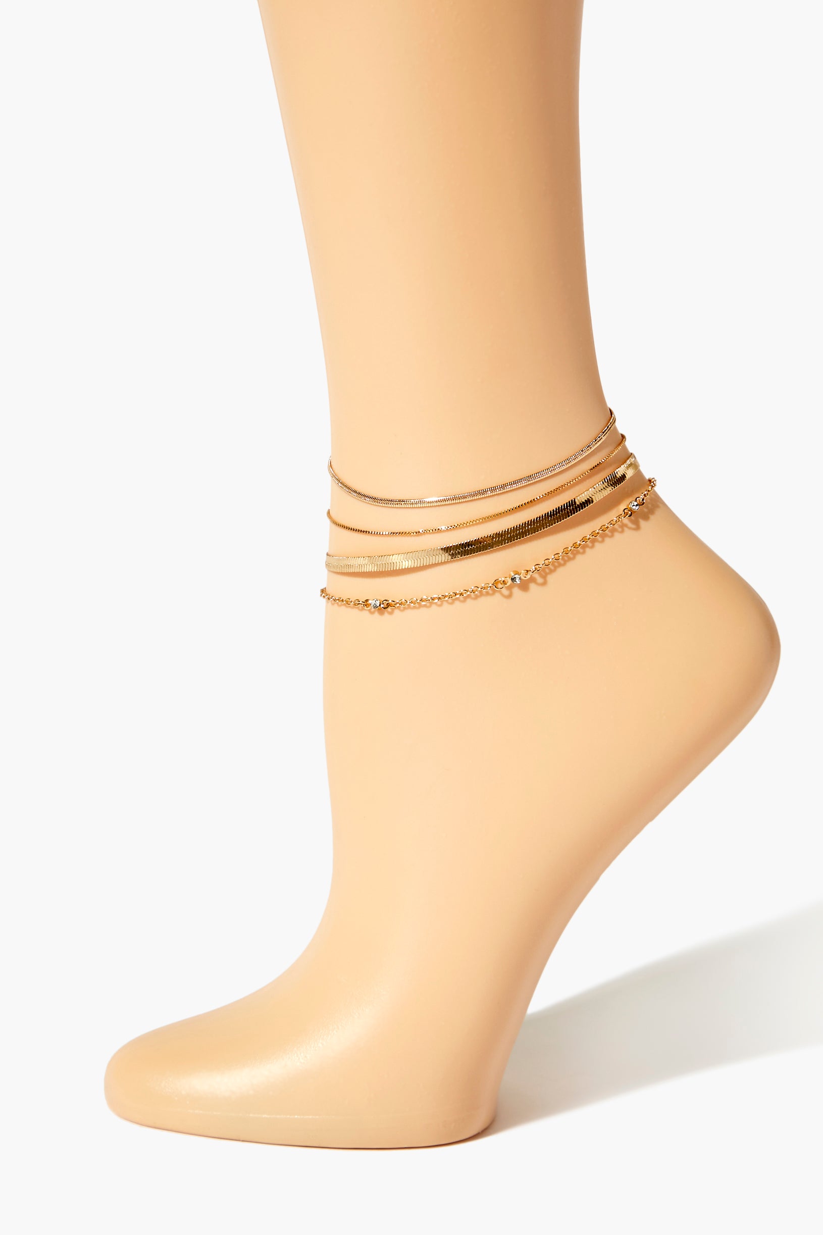 Gold Herringbone Anklet Set