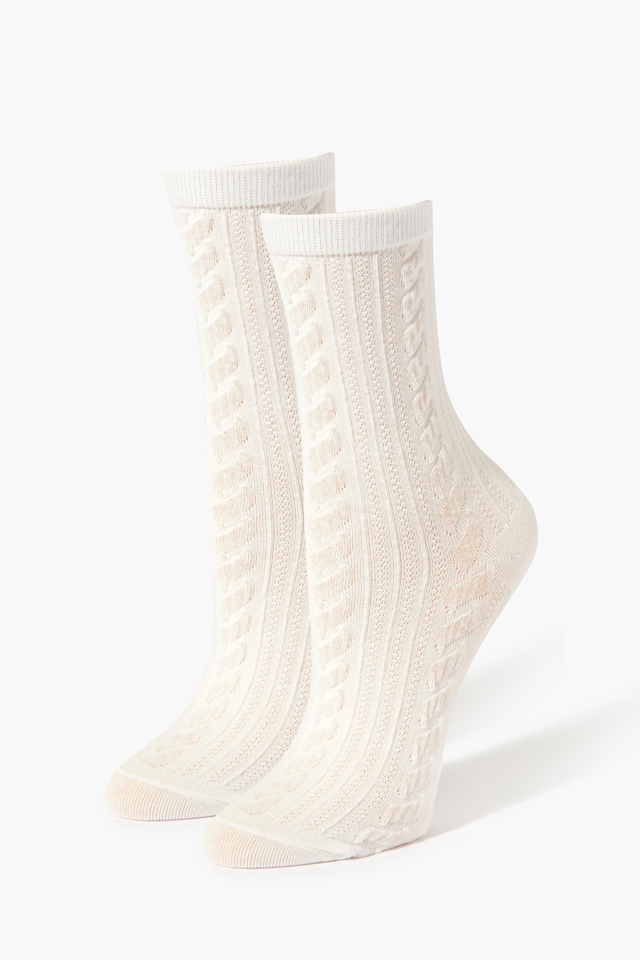 White Cable Knit Crew Socks