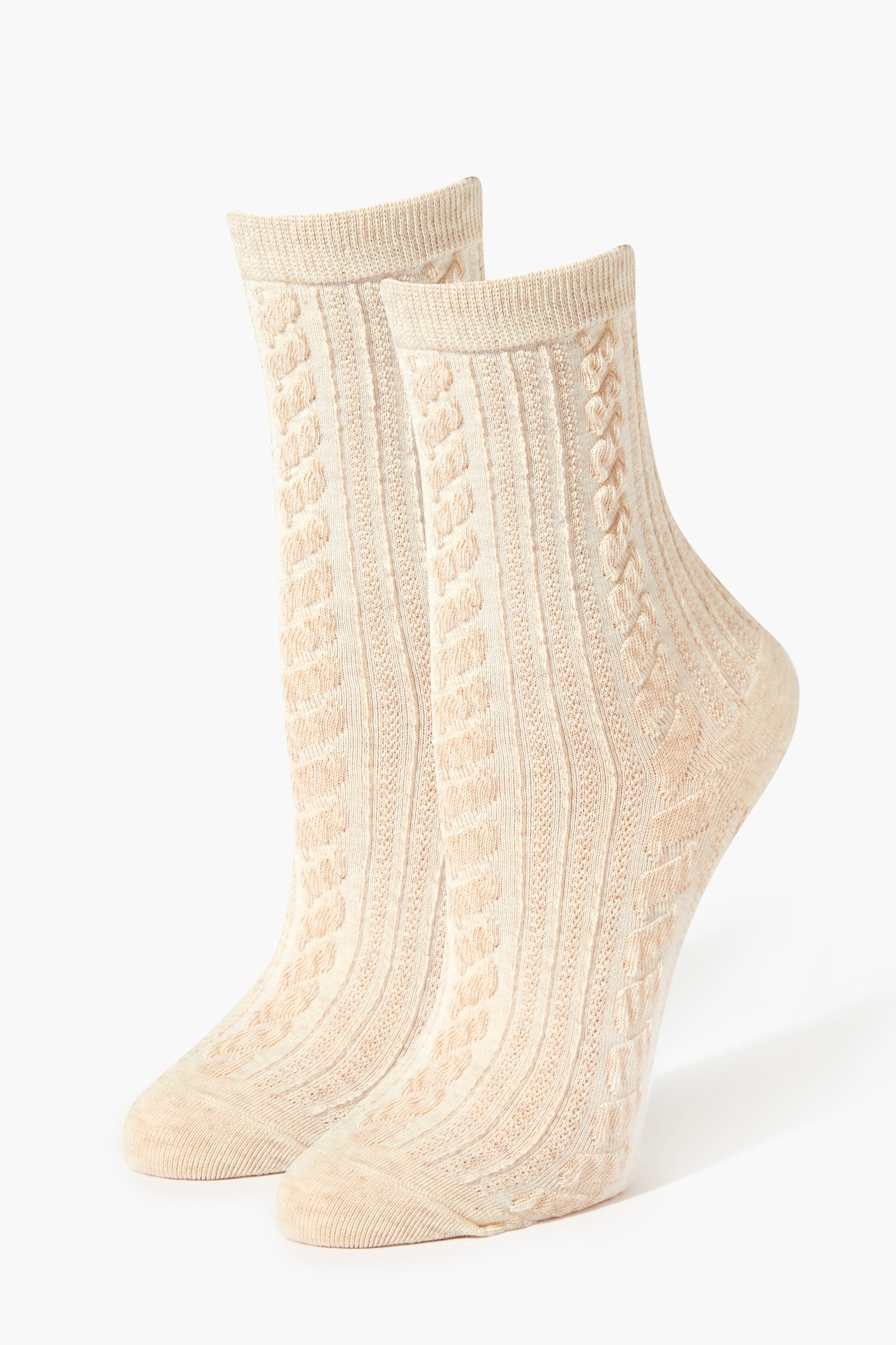 Oatmeal Cable Knit Crew Socks 2