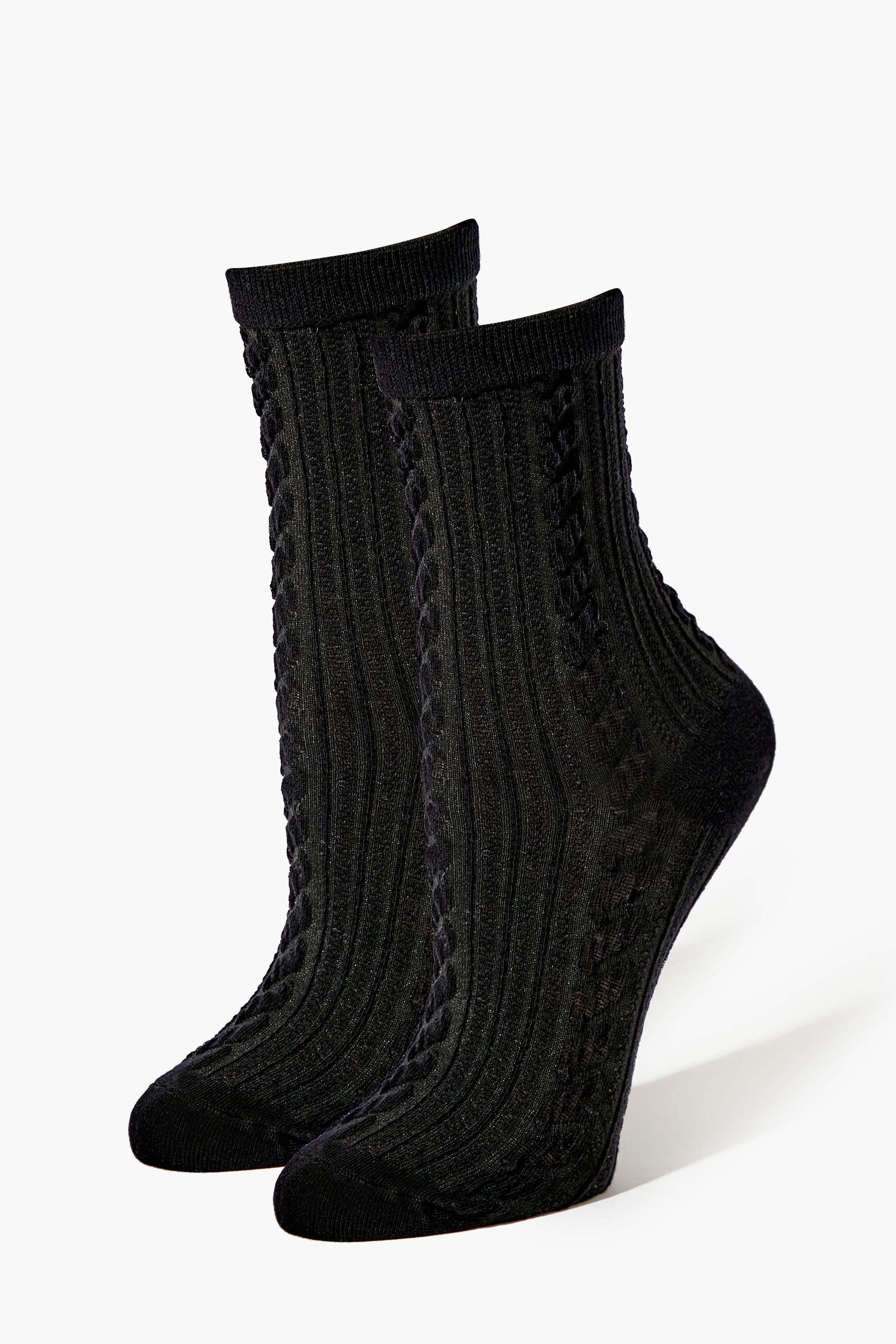 Black Cable Knit Crew Socks