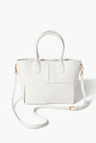 White Faux Leather Basketwoven Tote Bag