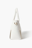 White Faux Leather Basketwoven Tote Bag 2
