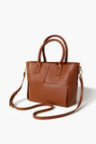 Brown Faux Leather Basketwoven Tote Bag 1