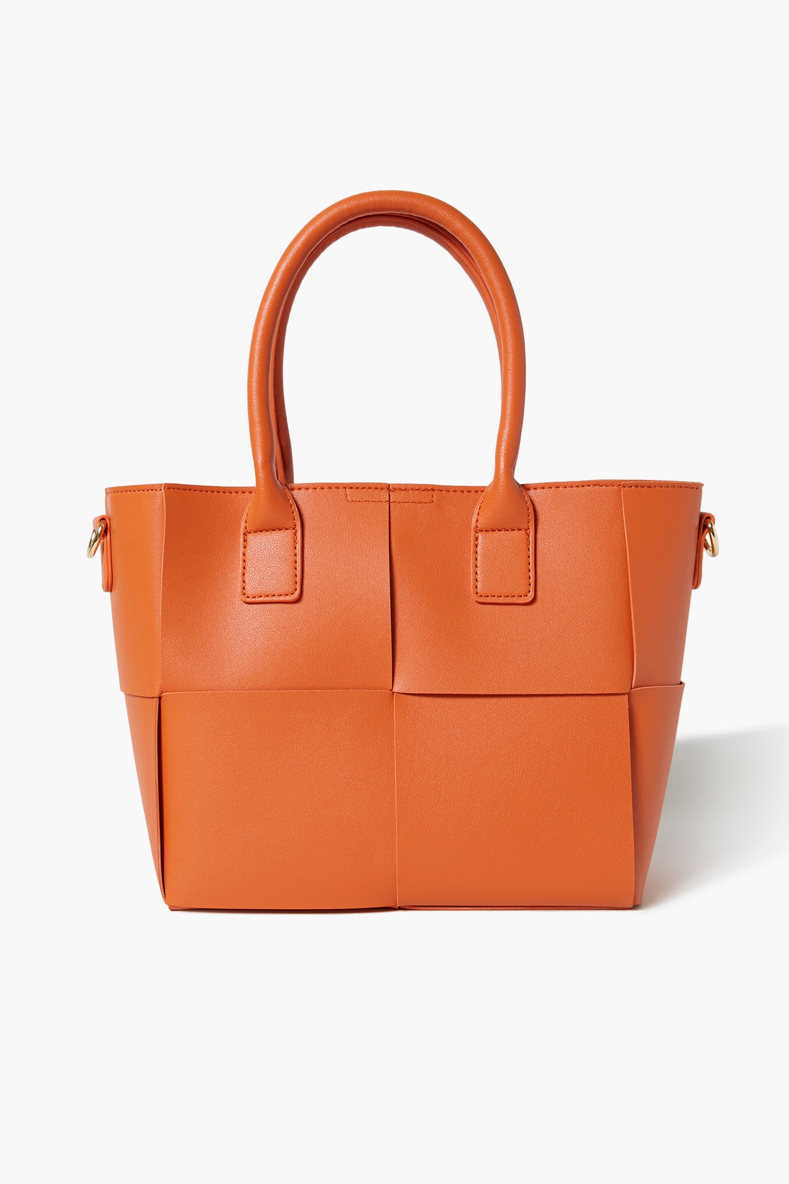 Orange Faux Leather Basketwoven Tote Bag