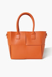 Orange Faux Leather Basketwoven Tote Bag