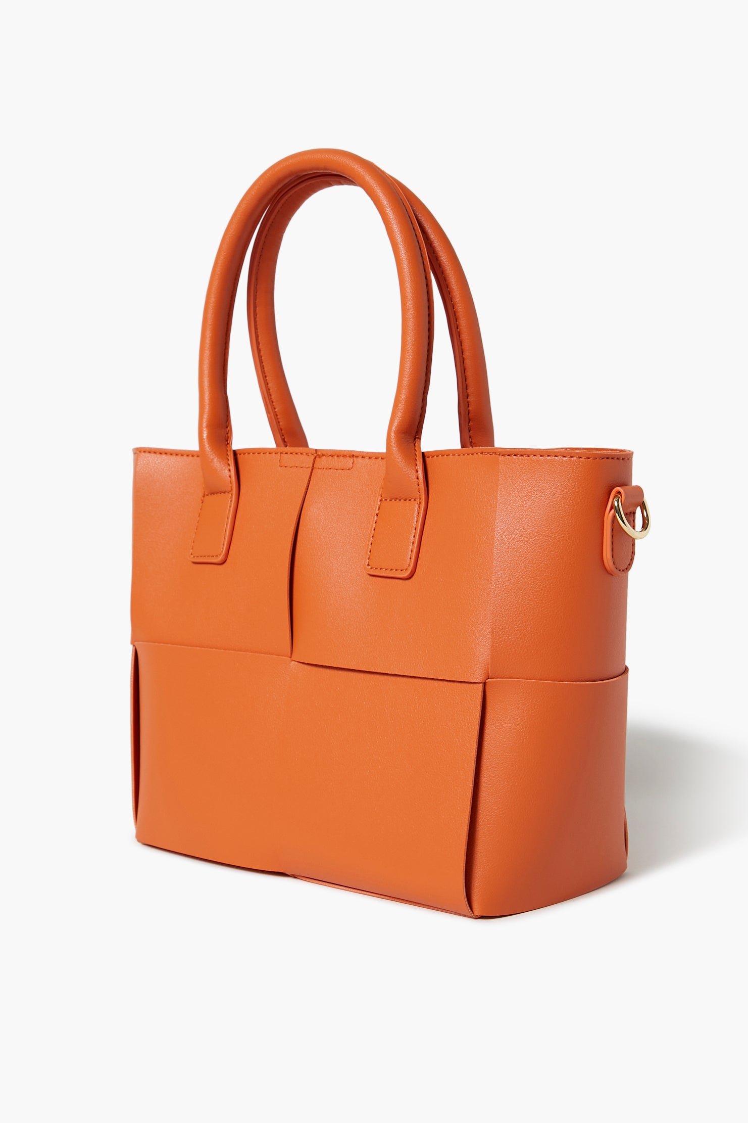 Orange Faux Leather Basketwoven Tote Bag 1