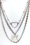 Silver Heart & Butterfly Layered Necklace