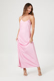 Pink Satin Y-Back Maxi Slip Dress 