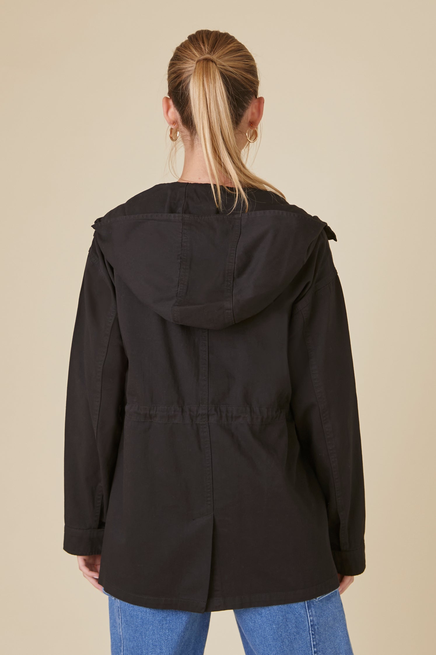 Black Hooded Uniform Utility Jacket 2