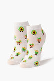 White/multi Avocado Print Ankle Socks