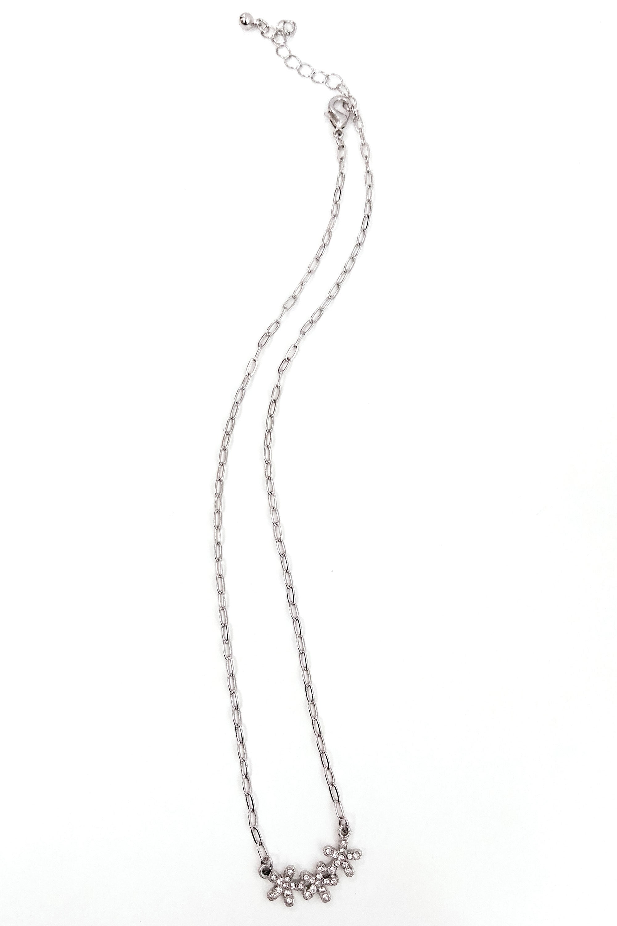 Silver Rhineston Flower Pendant Necklace