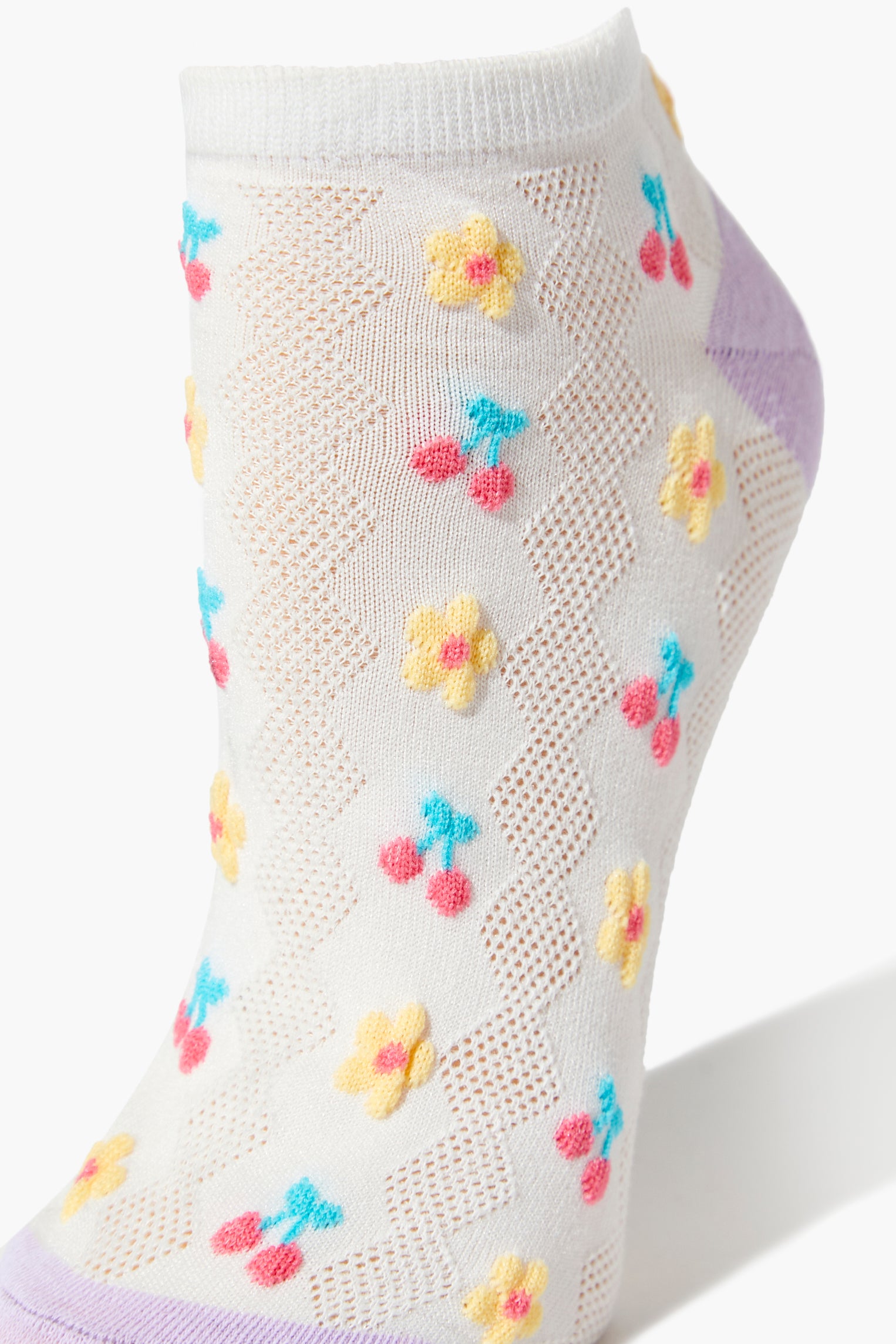 White/multi Cherry & Flower Print Ankle Socks 1
