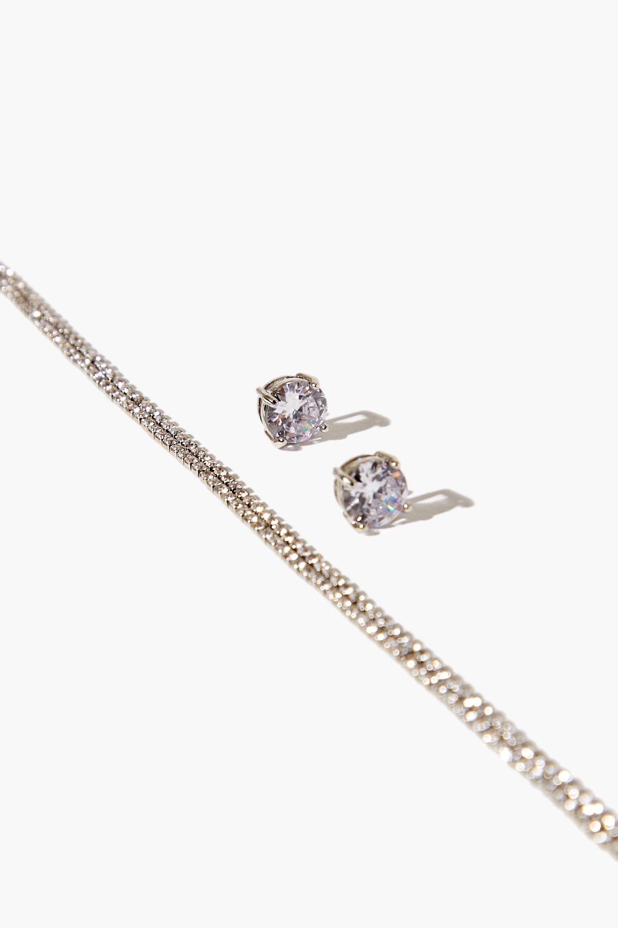 Silver CZ Necklace & Stud Earring Set 1