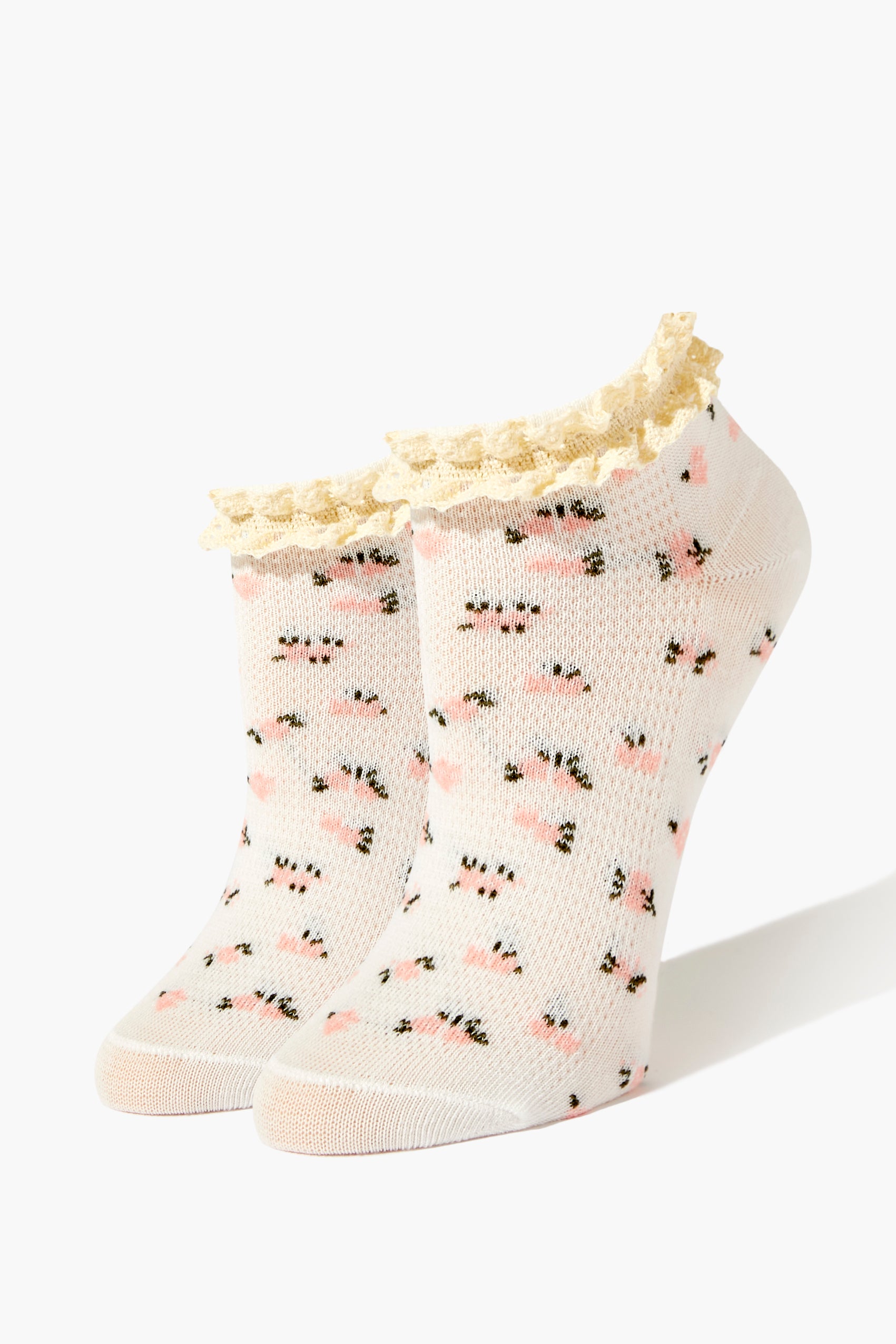 White/Multi Floral Print Ankle Socks