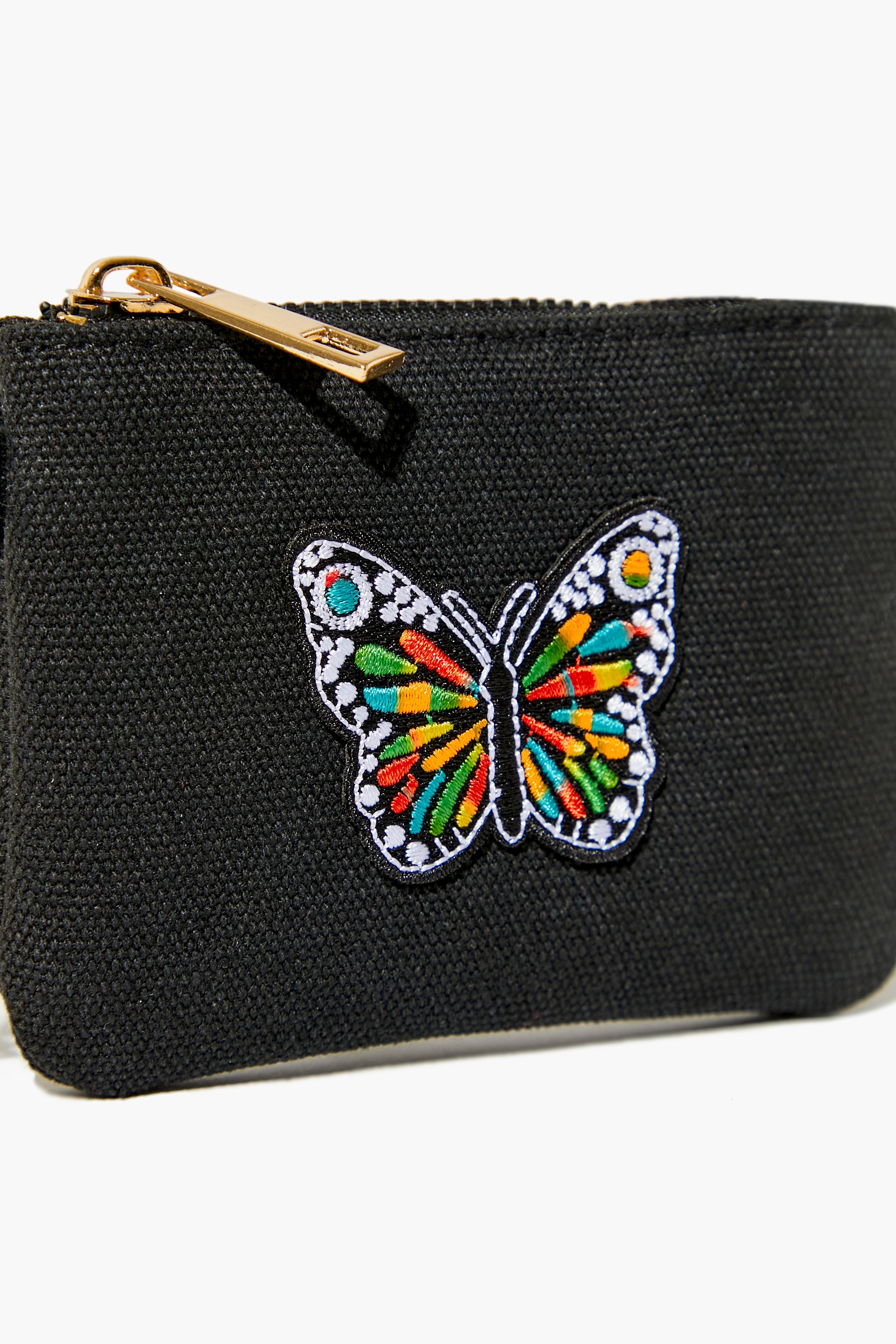 Black Embroidered Butterfly Coin Purse