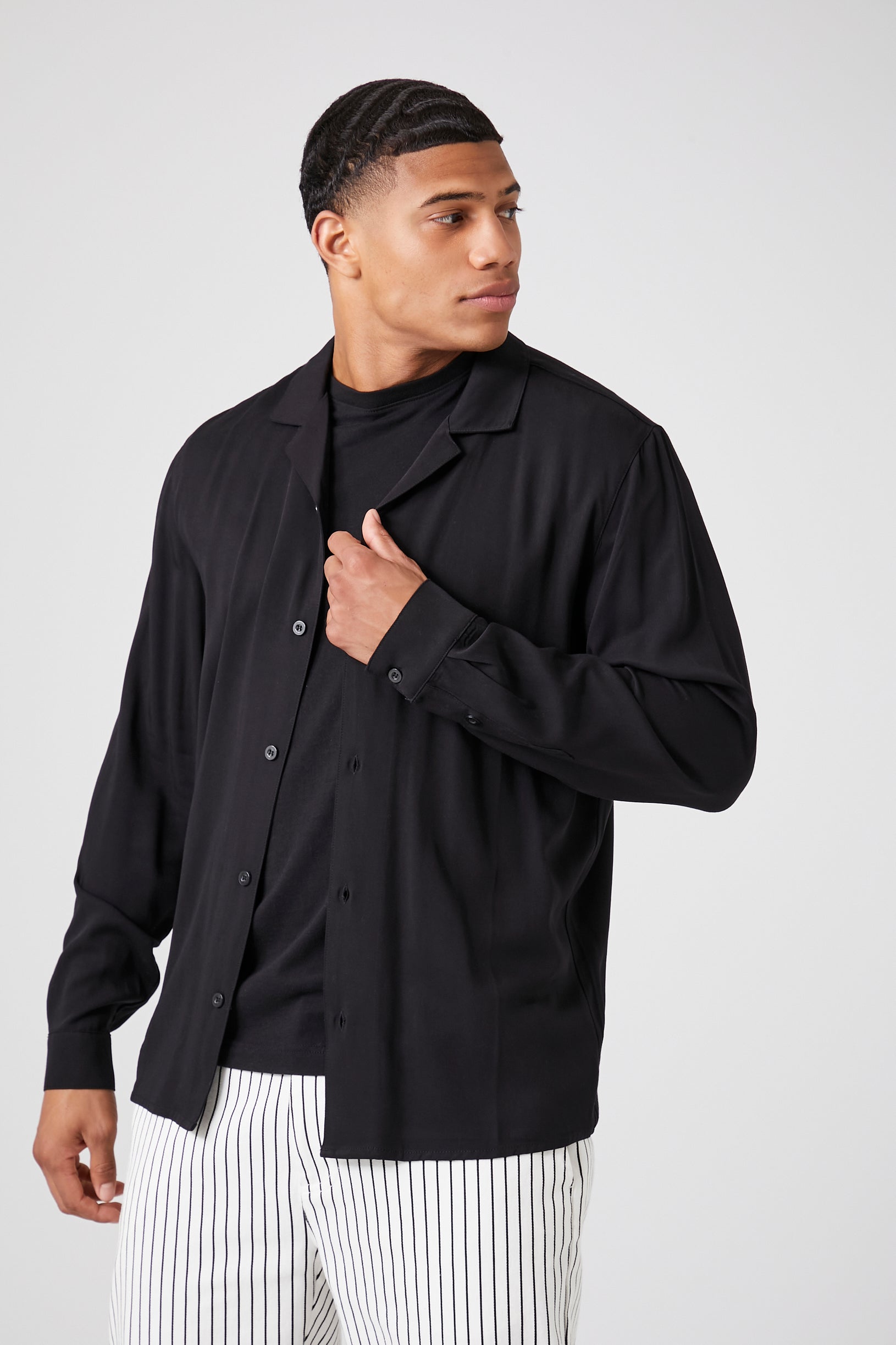 Black Twill Long-Sleeve Shirt