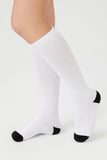 White/Black Ribbed Colorblock Knee-High Socks