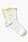 White/green Lettuce-Edge Crew Socks
