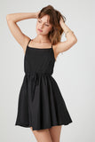 Black Poplin Tie-Waist Cami Mini Dress