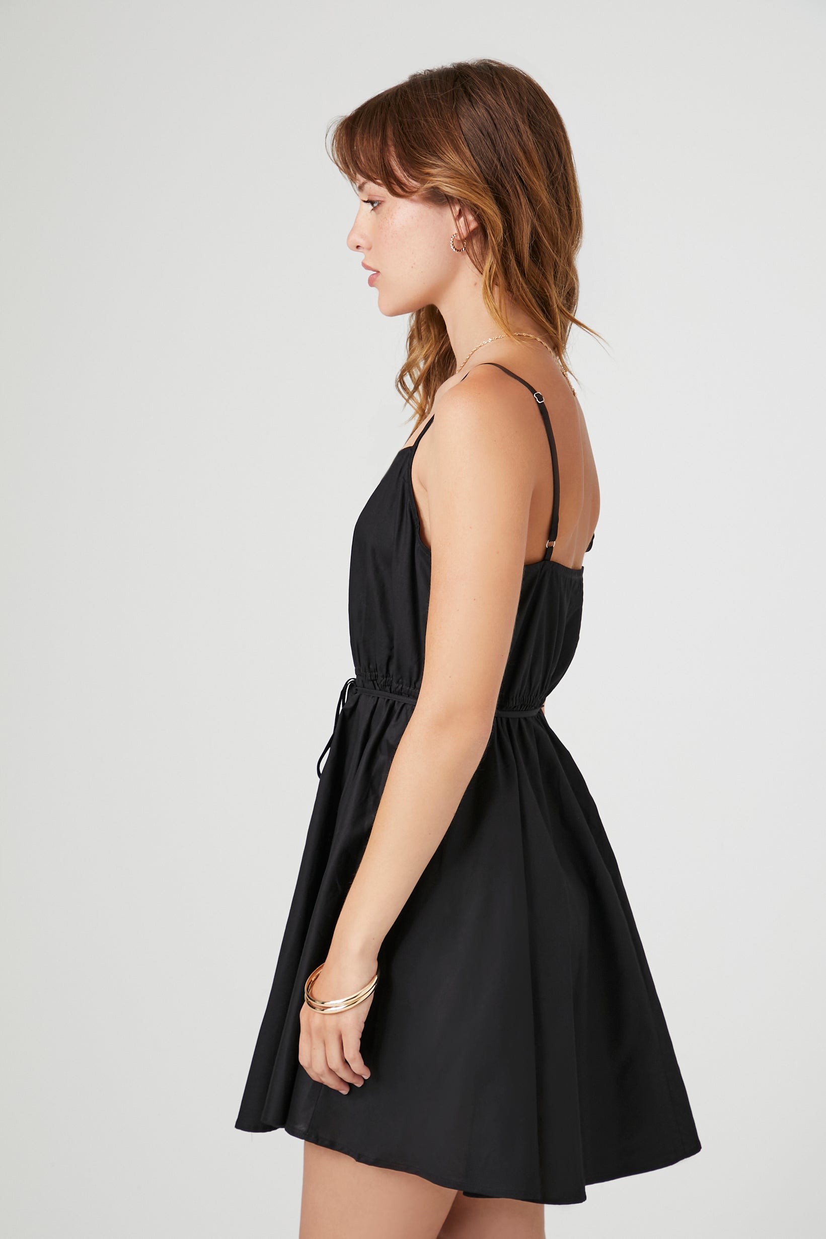 Black Poplin Tie-Waist Cami Mini Dress 1