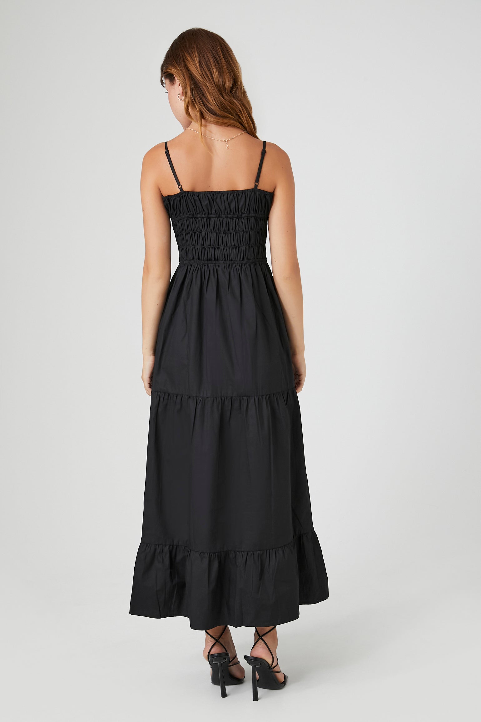 Black Shirred Poplin Midi Dress 2