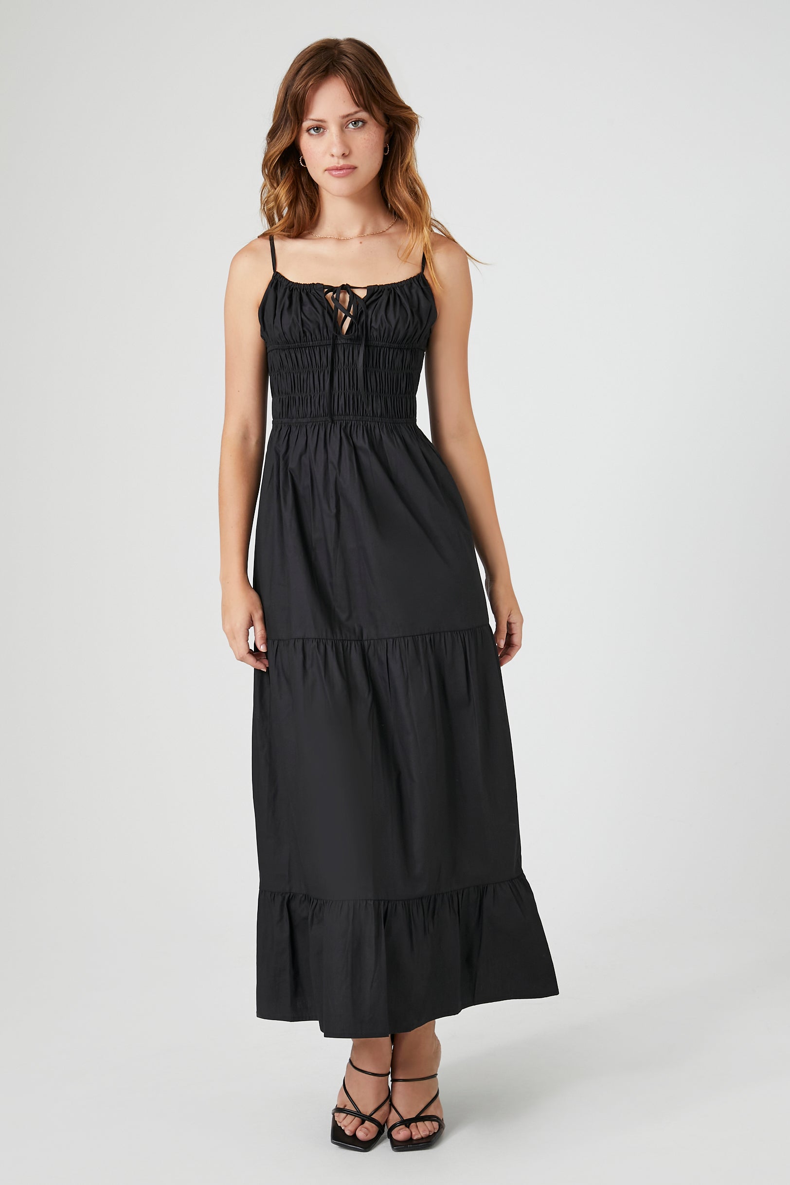 Black Shirred Poplin Midi Dress 3