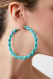 Blue Twisted Beaded Hoop Earrings