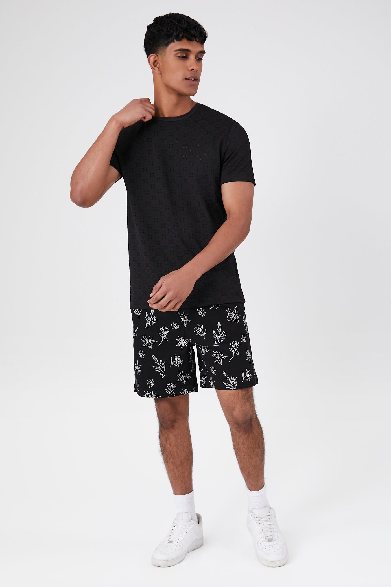 Black/multi Floral Line Art Drawstring Shorts