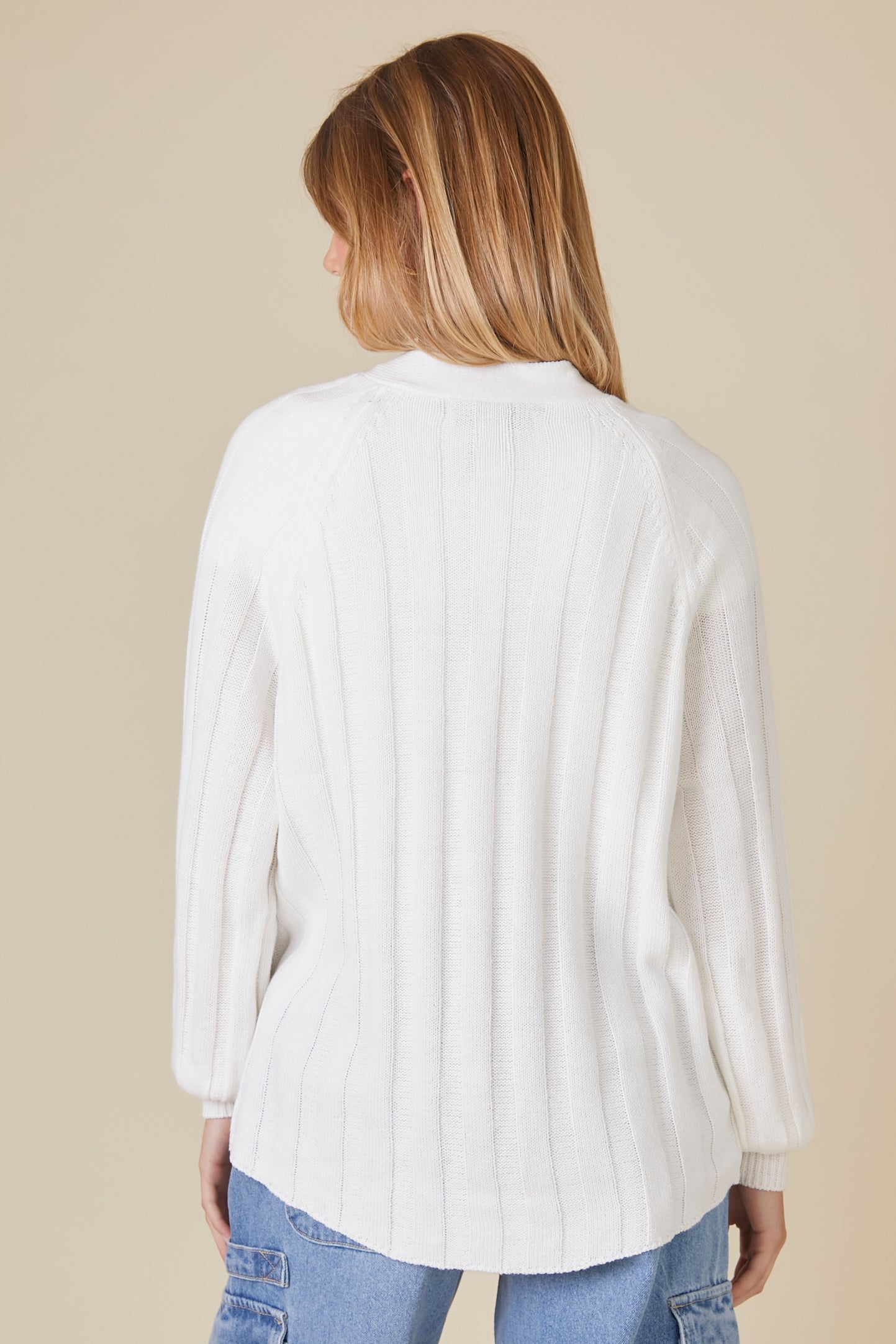 Cream Ribbed Cardigan Sweater 2